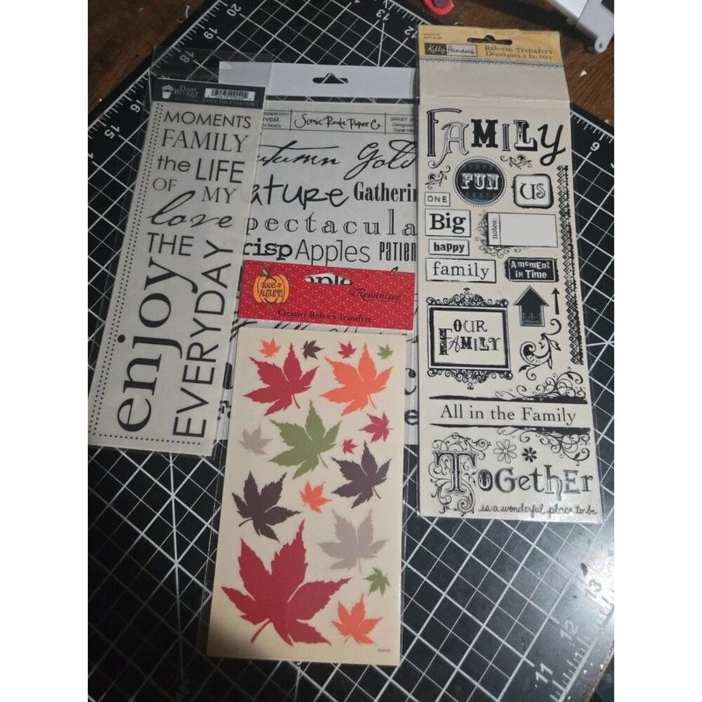 Vintage Scrapbook Rub-On Transfers Lot of 4 Family Autumn Words Leaves